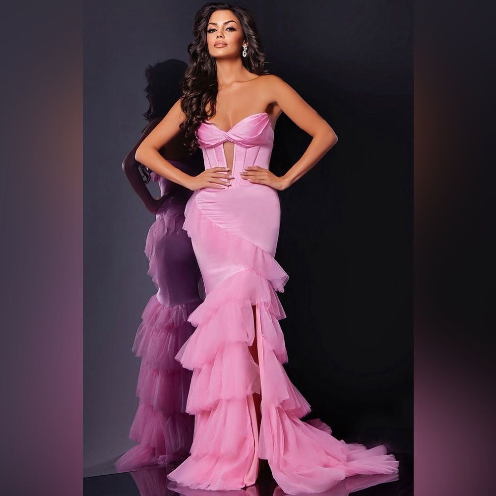 Jovani Strapless Ruffle Tiered Gown D5114